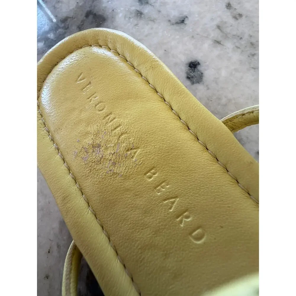 Veronica Beard Yellow Braided Leather Thong Sandals Strap Resort Coastal 7.5